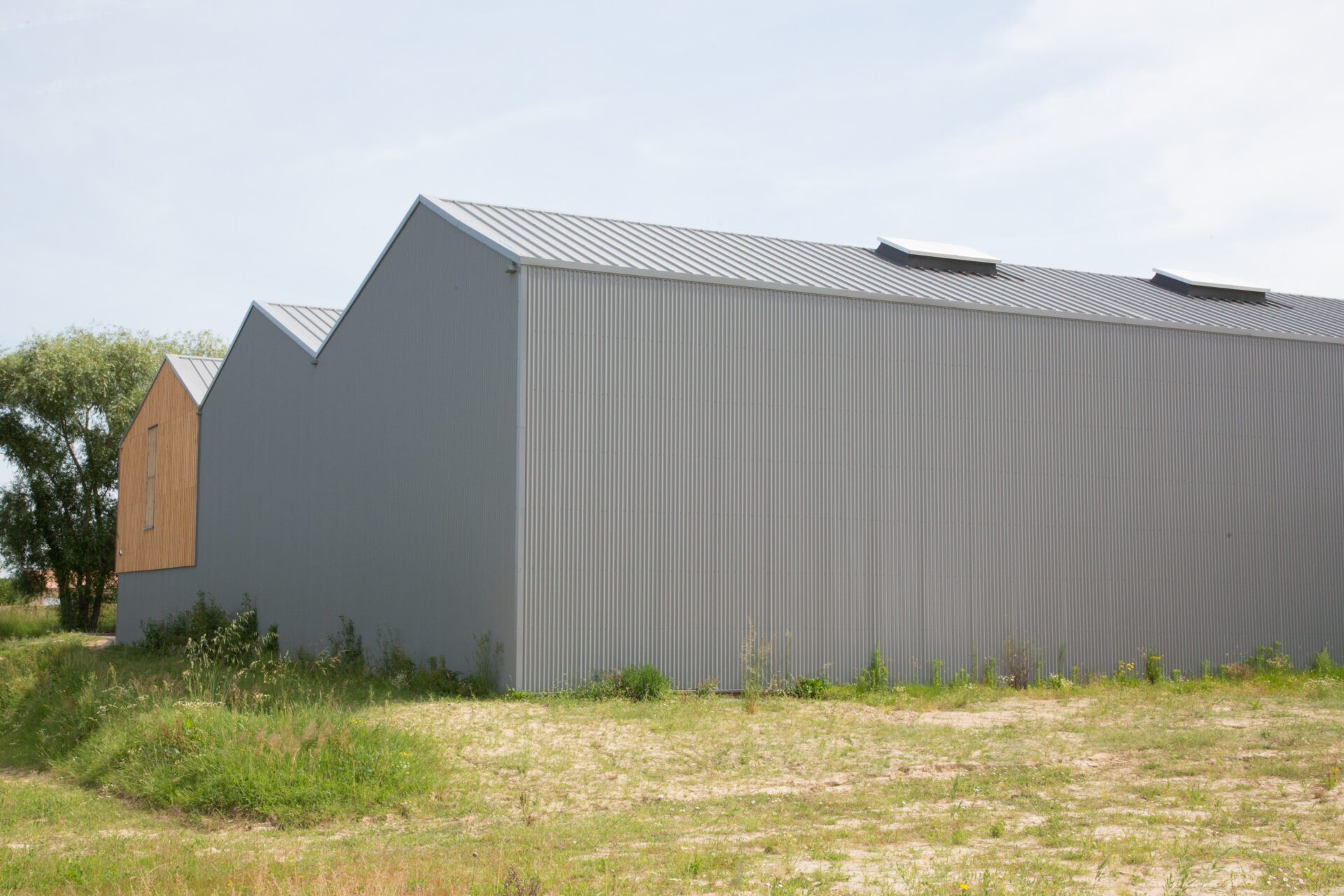 Silver building exterior of distribution warehouse depot